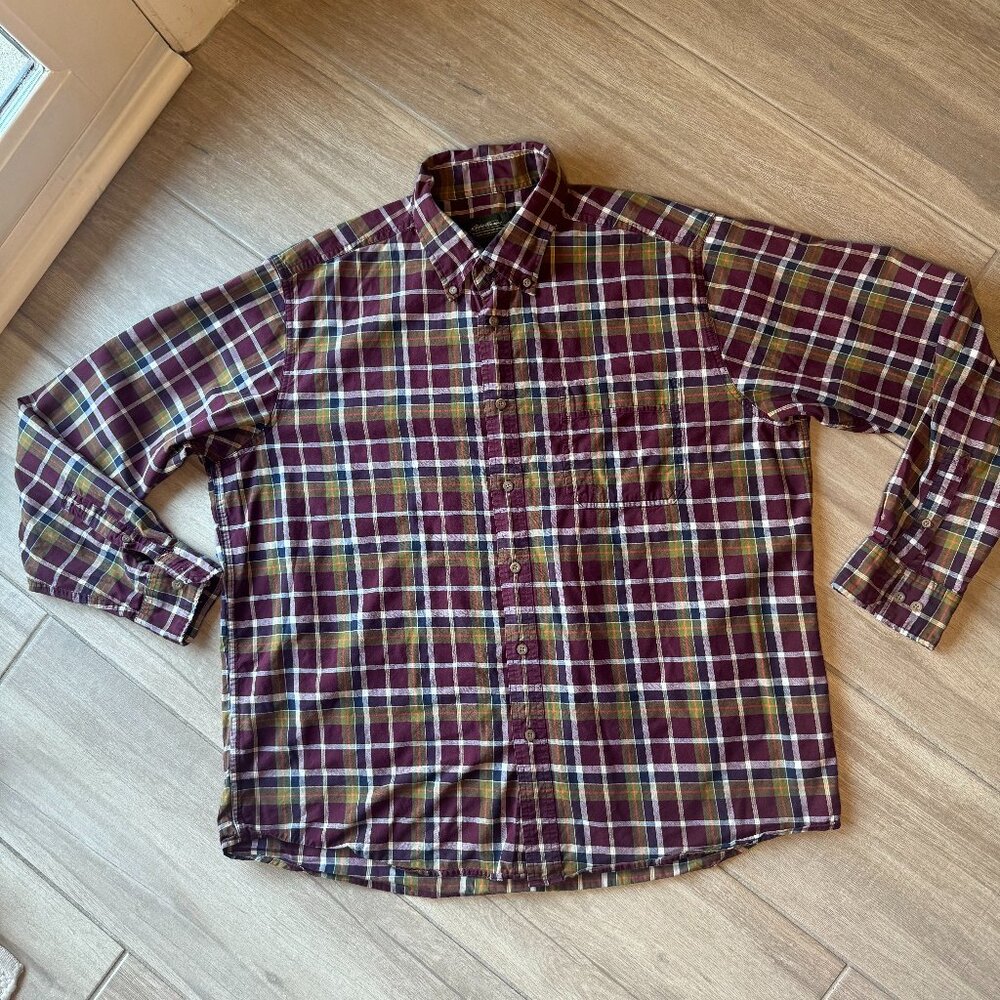 Eddie Bauer 100% Cotton Checkered Plaid Button-Down Shirt – Men’s XL